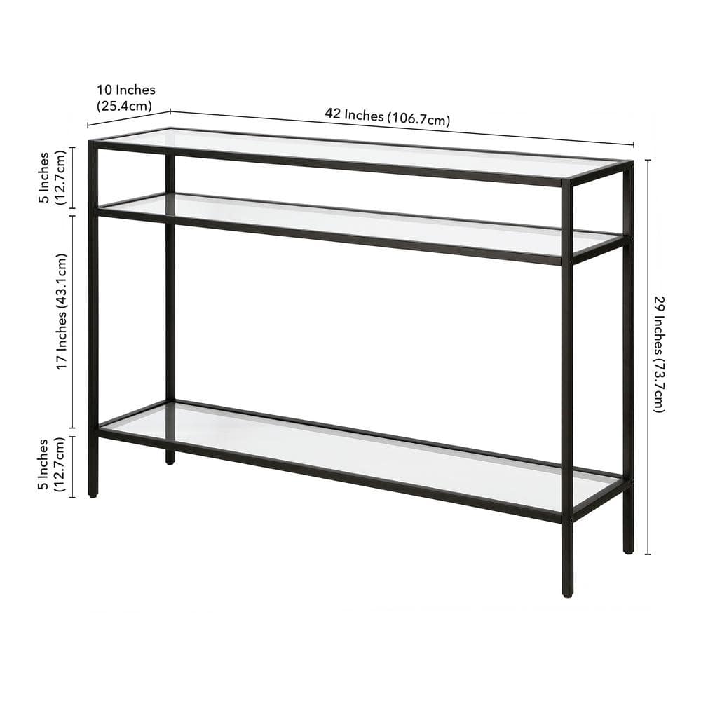 Siviline 42'' Blackened Bronze Glass Console Table with Storage