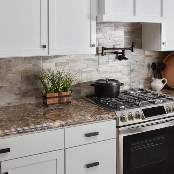 8 ft. Left Miter Laminate Countertop All-Inclusive Kit in Winter Carnival with Full Wrap Ogee Edge and Loose Backsplash