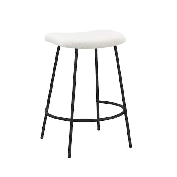 Benjara 25.5 in. White and Black Backless Metal Frame Counter Stool with Fabric Seat