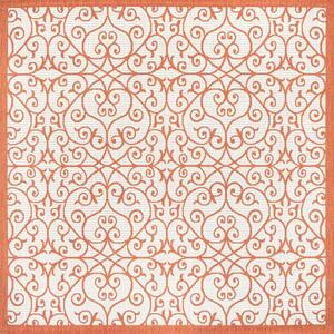 Madrid Vintage Filigree Textured Weave Cream/Orange 5 ft. Square Indoor/Outdoor Area Rug