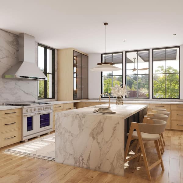 Randolph Collection 48" 7 Burners + Griddle Double Oven Gas Range in Stainless Steel with Blue Knobs