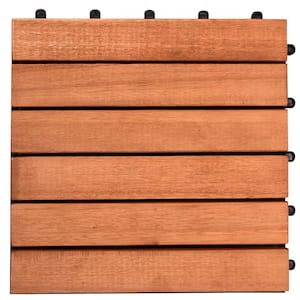 Patio 6-Slat 1 ft. x 1 ft. Wood Interlocking Deck Tile in Brown (10 Per Box)