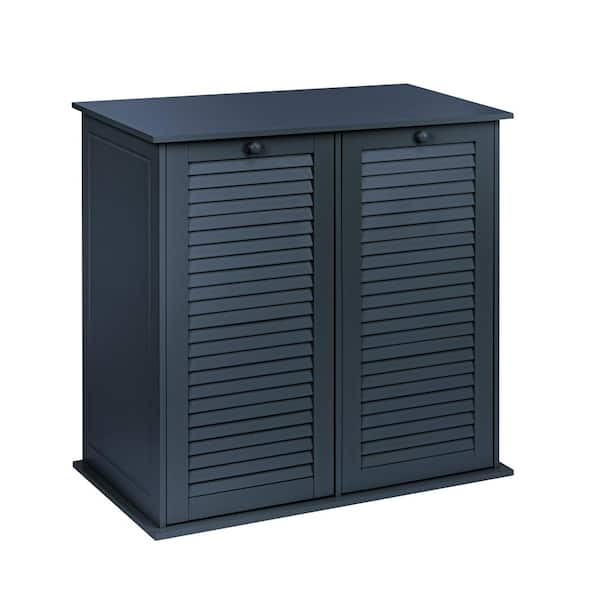 Navy Blue 28.9 in. H x 15.8 in. W x 30 in. D Wood 2 Bag Tilt-out Cabinet Laundry Sorter with Shutter Front