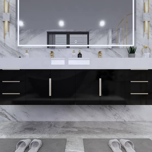 Bethany 71 in. W. x 20 in. D x 22 in. H Double Sink Floating Bath Double Vanity in Gloss Black with White Acrylic Top