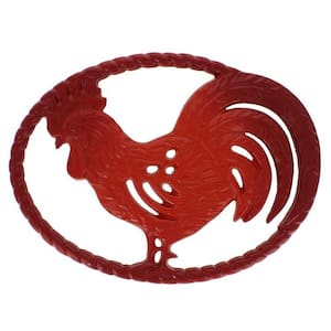11 in. Chasseur Red French Rooster Enameled Cast Iron Trivet
