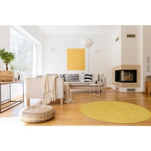 Yellow Hand-Tufted Wool Traditional Overdyed Rug, 8' Round, Area Rug