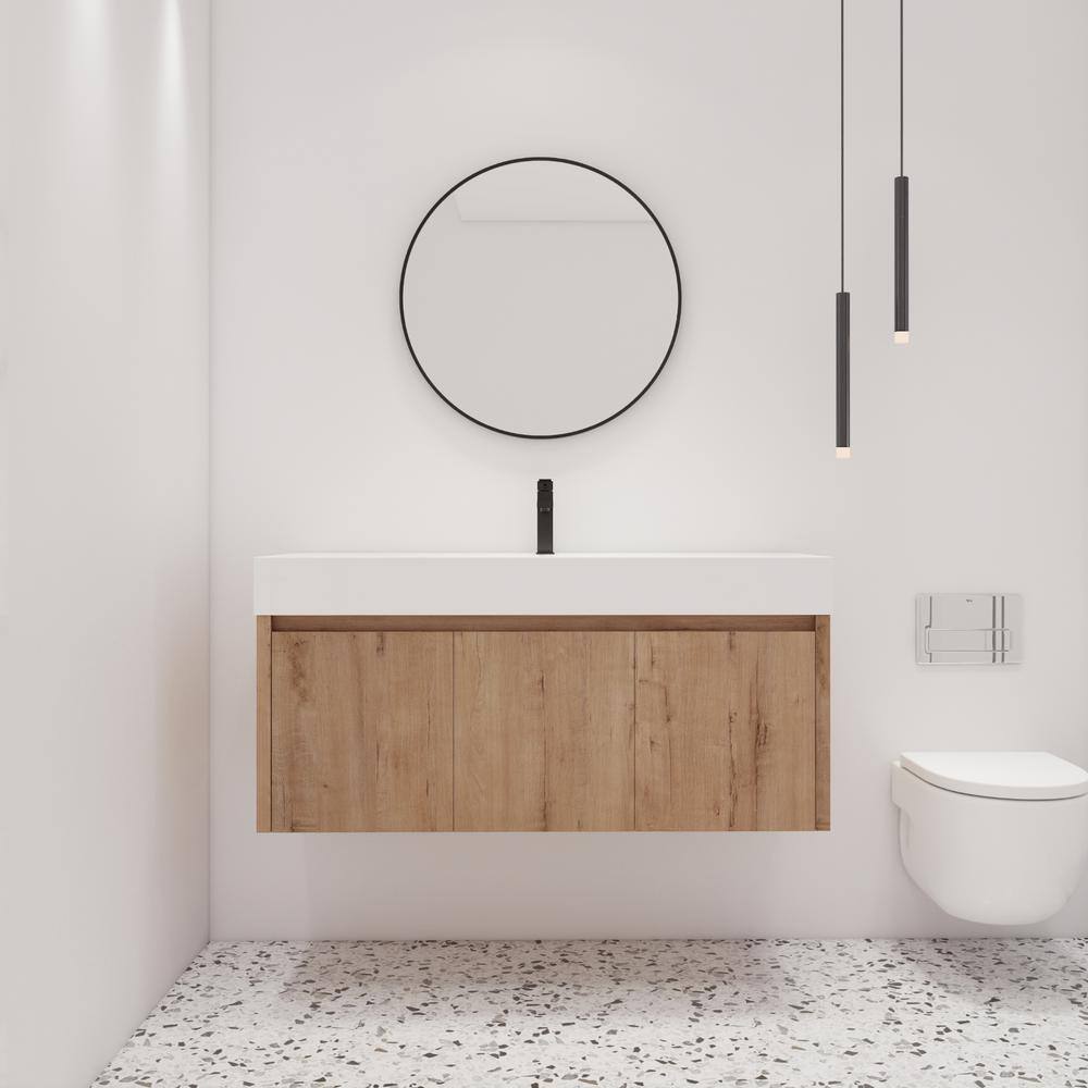 47.3 in. W x 18.1 in. D x 22.4 in. H Wall-Mounted Bath Vanity in Light Brow