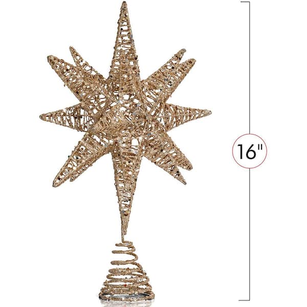 White Gold Tree Topper - Christmas Gold 3D Glitter Star Ornament Treetop Decoration OR-165 - Home Depot