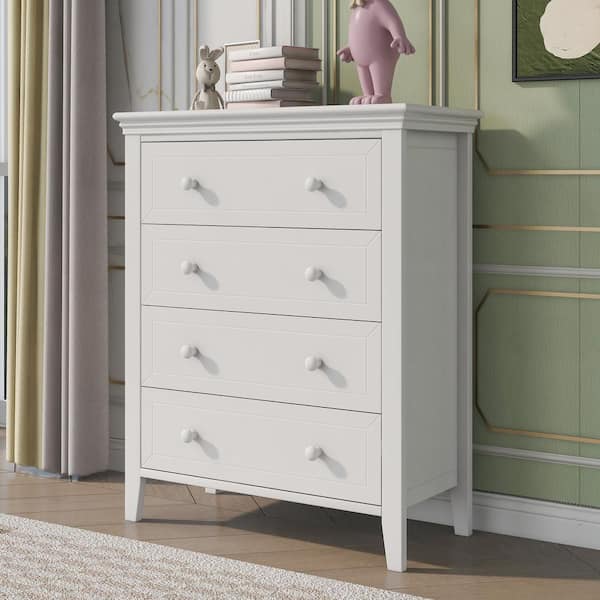 White Wood 4-Drawer 1-Door Bathroom Storage Cabinet - 32.68 H x