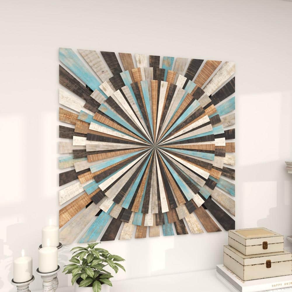 Multicolored Wood Starburst Carved Wall Decor 36"