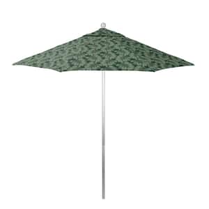 9 ft. Silver Anodized Aluminum Market Patio Umbrella with Fiberglass Ribs and Push-Lift in Palm Hunter Pacifica Premium