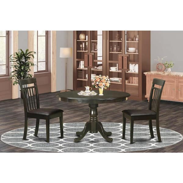 East West Furniture 3-Piece Round Cappuccino Finish Solid Wood Top Dining Table with 2 Chairs with Lattice Back