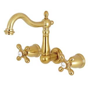 Heritage 2-Handle Wall Mount Bathroom Faucet in Brushed Brass