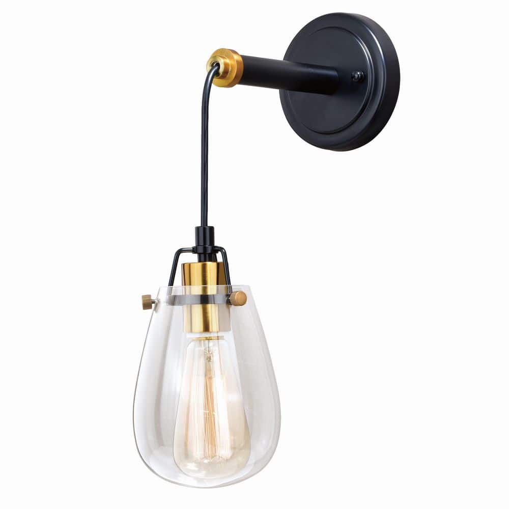 Kassidy 16'' Black and Brass Vintage Mini Pendant with Clear Glass