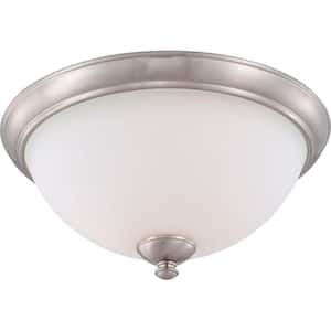 3-Light Flush Mount Brushed Nickel Fixture with Frosted Glass Shade