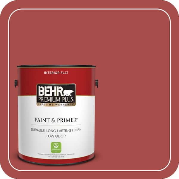BEHR PREMIUM PLUS 1 gal. Home Decorators Collection #HDC-CL-09 Persimmon Red Flat Low Odor Interior Paint & Primer