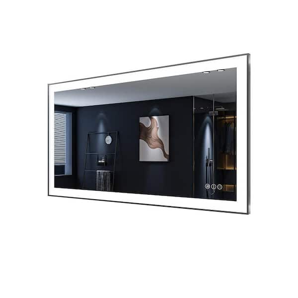 INSTER LINE 55 in. W x 30 in. H Rectangular Black Framed Wall Mount Anti-Fog Bathroom Vanity Mirror with LED Light and Memory