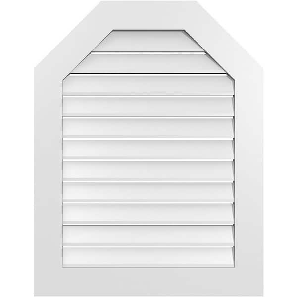 Ekena Millwork 28 in. x 36 in. Octagonal Top Surface Mount PVC Gable Vent: Functional with Standard Frame