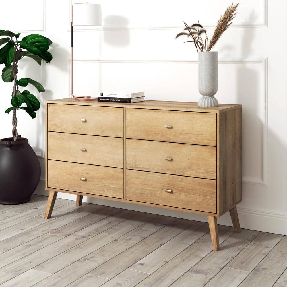 Prepac Milo 6 Drawer Bedroom Dresser Natural Oak