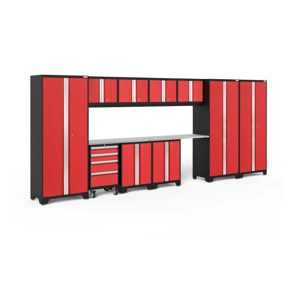 Bold Series 12-Piece 24-Gauge Stainless Steel Garage Storage System in Red (186 in. W x 77 in. H x 18 in. D) -  NewAge Products, 50614