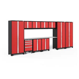 Bold Series 12-Piece 24-Gauge Stainless Steel Garage Storage System in Red (186 in. W x 77 in. H x 18 in. D)