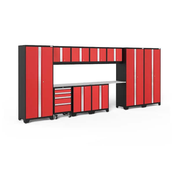 NewAge Products Bold Series 12-Piece 24-Gauge Stainless Steel Garage Storage System in Red (186 in. W x 77 in. H x 18 in. D)