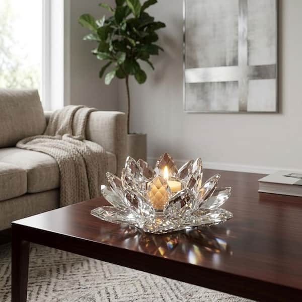 Liv & Skye 8 in. Silver Crystal Lotus Votive Candle Holder 13211