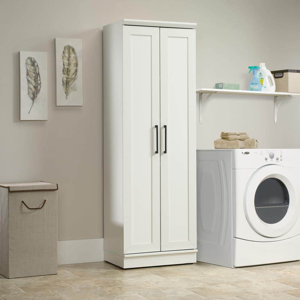 Soft White MDF Lockable Cabinet with 4 Adjustable Shelves