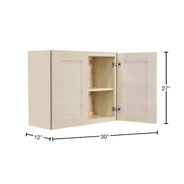 Lifeart Cabinetry Lancaster Shaker Assembled 30x27x12 In Wall Cabinet With 2 Doors 1 Shelf Stone Wash Alsw W3027 The