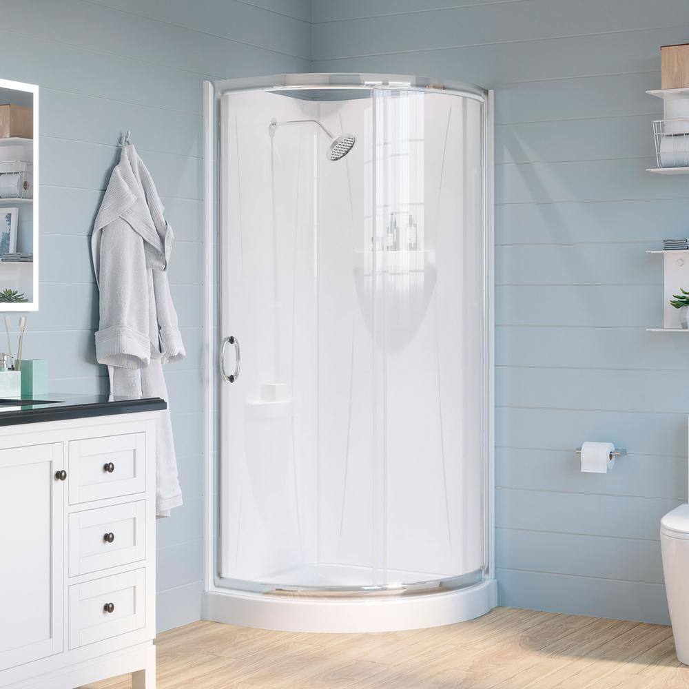 Breeze 34" Satin Nickel Curved Shower Kit with Clear Glass
