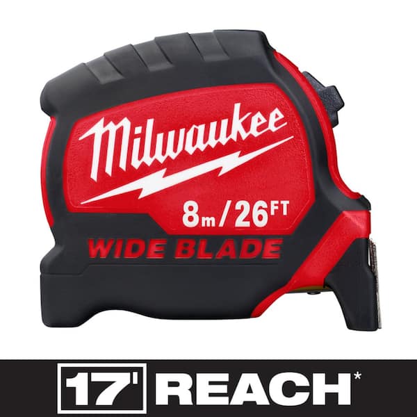 Milwaukee 8 m/26 ft. x 1-5/16 in. Wide Blade Tape Measure with 17 ft. Reach