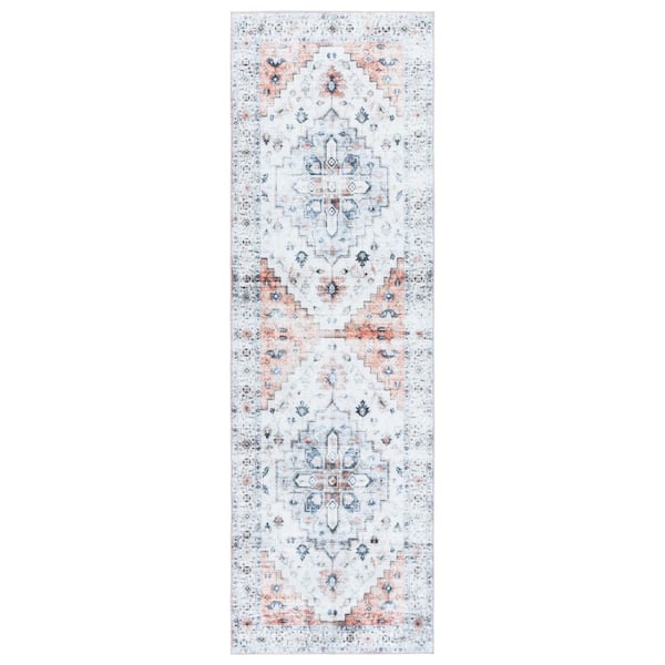 SAFAVIEH Martha Stewart Washable Sage/Light Rust 3 ft. x 8 ft. Machine Washable Distressed Medallion Runner Rug