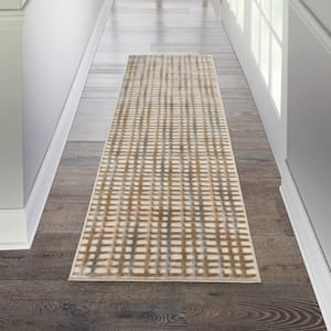 Solace Beige/Blue 2 ft. x 7 ft. Abstract Contemporary Kitchen Runner Area Rug