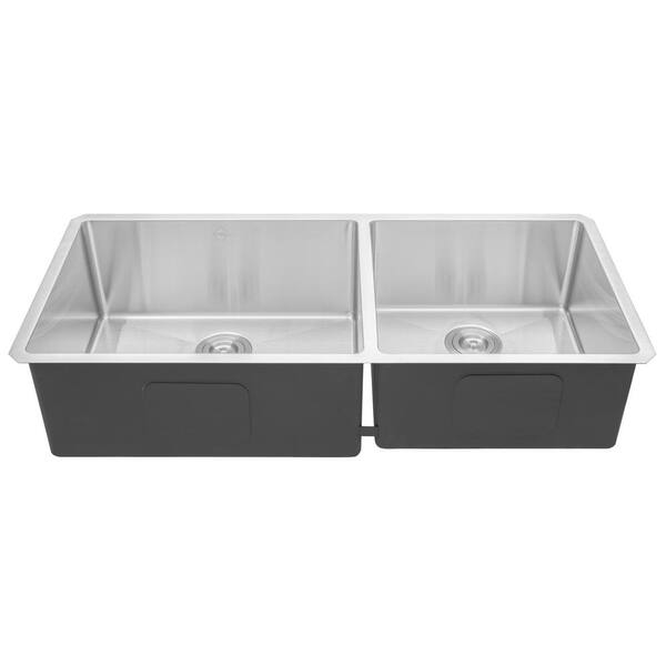 Undermount 16-Gauge Stainless Steel 42 in. x 20 in x 10 in. Triple Bowl Kitchen Sink with Collapsible Silicone Colanders