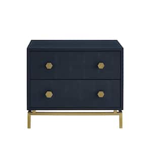 Jazmyne Navy/Gold Side Table 2 Drawers Faux Shagreen 23.7L x 16W x 21H