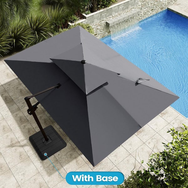 12 ft. x 9 ft. Double Top Cantilever Tilt Patio Umbrella in Dark Gray with 4-Piece 220 lbs. HDPE Base