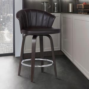 Ashley Mid-Century 30" Bar Height Bar Stool in Walnut Glazed Finish and Brown Faux Leather