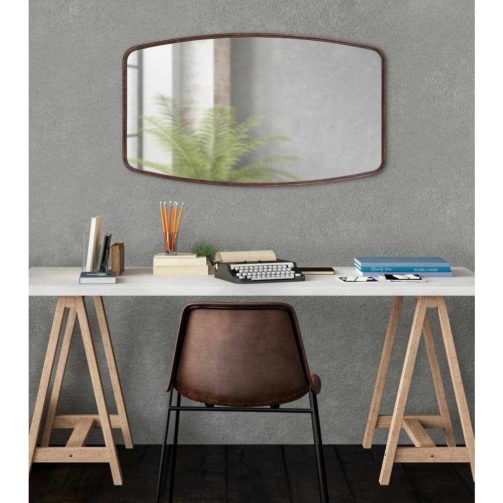Elegant Caskill Bronze Wood Barrel Wall Mirror 35.9" x 24.25"