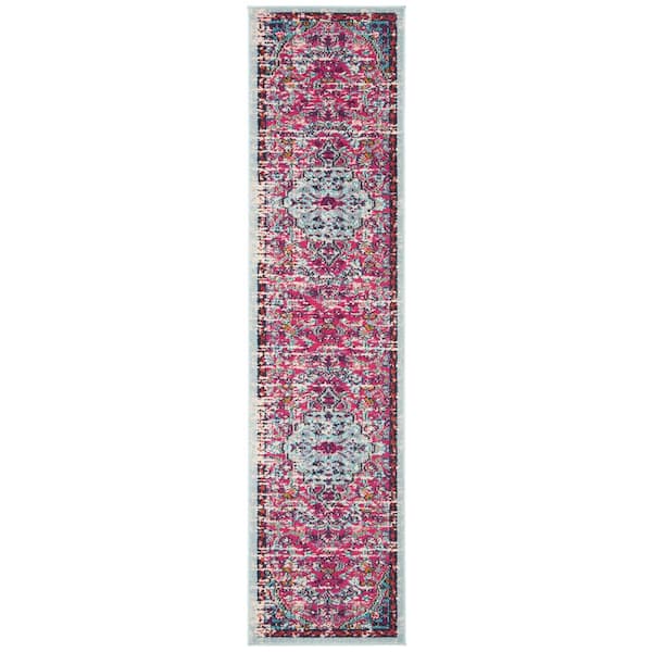 SAFAVIEH Madison Fuchsia/Teal 2 ft. x 6 ft. Border Runner Rug