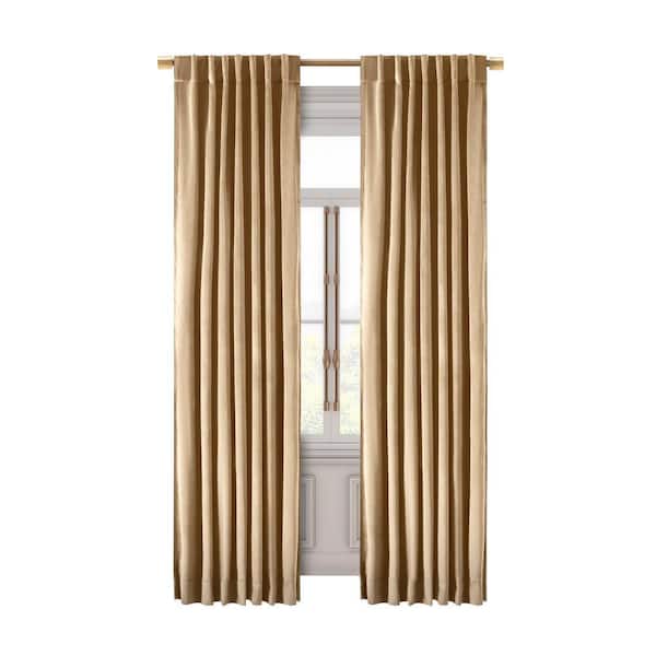 Premium Velvet Champagne Solid 50 in. W x 96 in. L Rod Pocket With Back Tab Room Darkening Curtain Panel