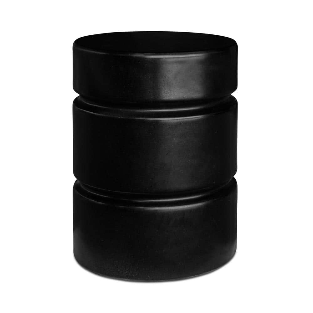 Black Round Concrete Drum End Table