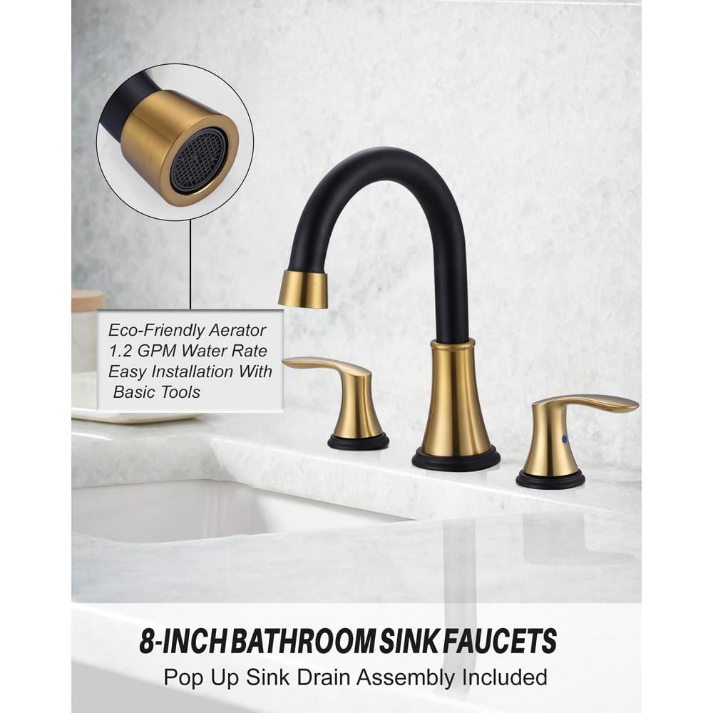 Black and Gold Stainless Steel Widespread Bathroom Faucet