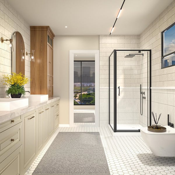 LIVIZA 36 in. W x 71 in. H Pivot Framed Corner Shower Enclosure in