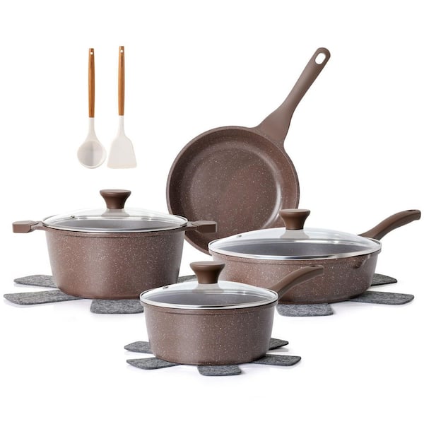 13-Piece Nonstick Ceramic Cookware Set in Brown, Non-Toxic Pots and Pans Set with Stay-Cool Handles, Silicone Tools