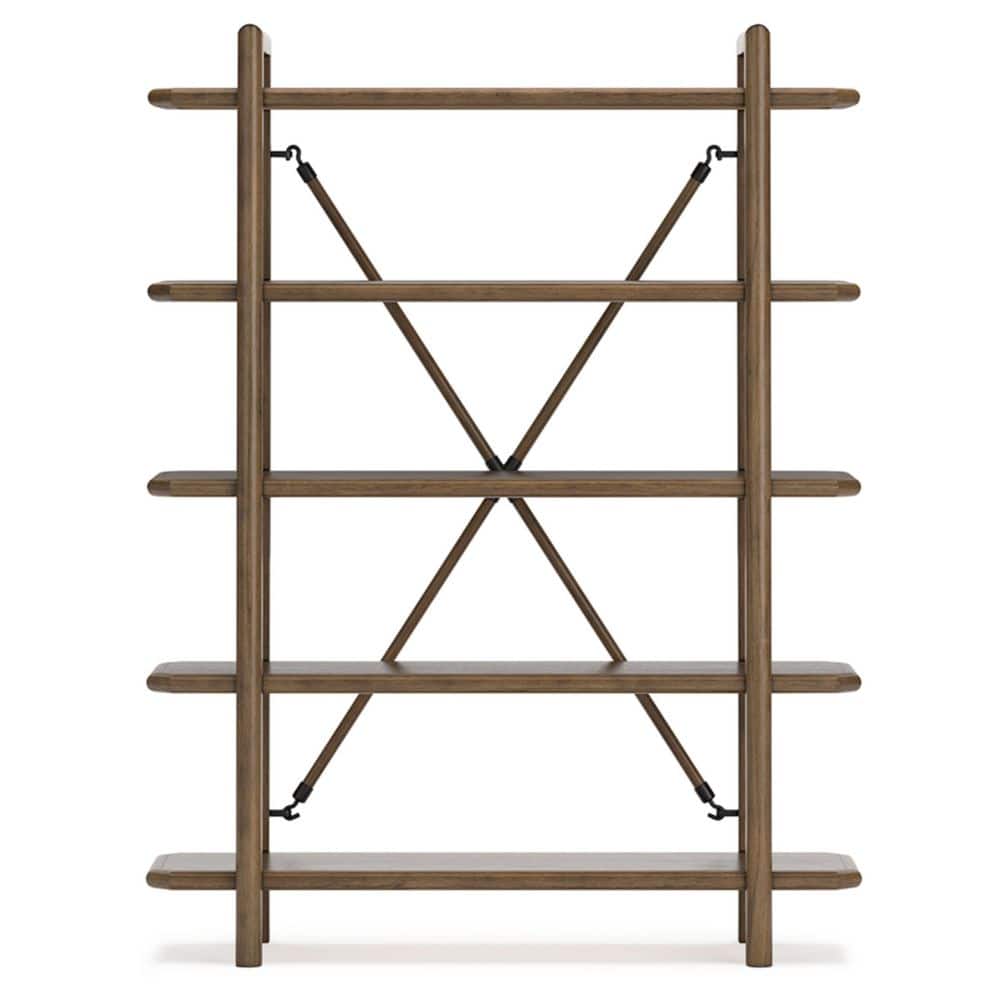 Brown Solid Wood 71" Contemporary 5-Shelf Bookcase