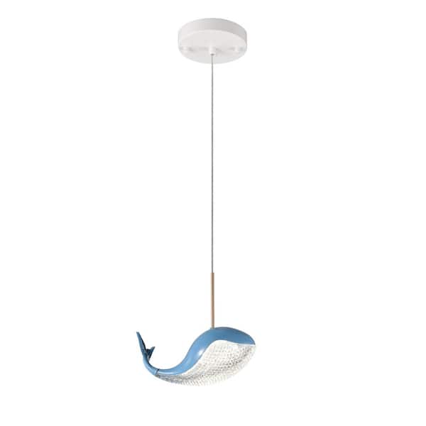 GREENVILLE SIGNATURE Suzzara 12-Watt 1-Light Blue and White Dolphin Shape LED Pendant Light with Acrylic Shade