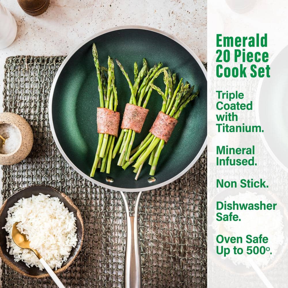 Emerald Green Nonstick Aluminum 20-Piece Cookware and Bakeware Set