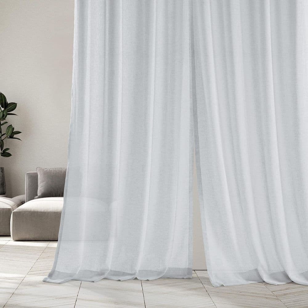 Aspen White Grommet Faux Linen Sheer Curtain Panel 50x96