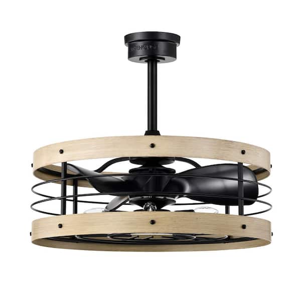 Warehouse of Tiffany Zulu 25 in. 5-Light Indoor Matte Black and Faux Wood Grain Finish Ceiling Fan with Light Kit