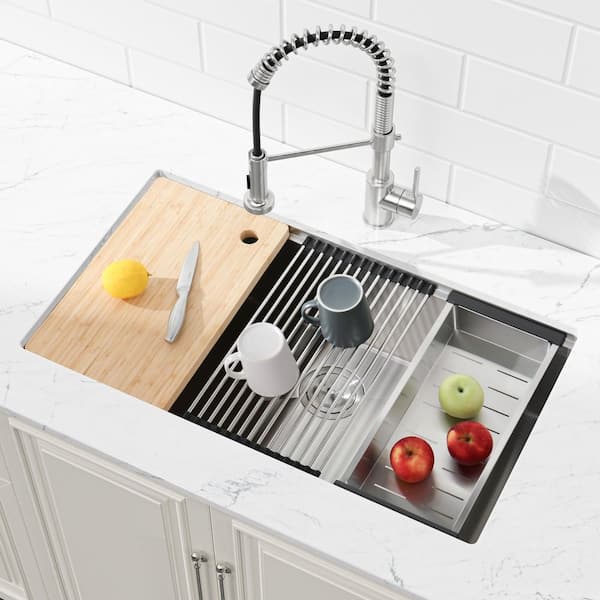 30 in. Undermount Single Bowl 20-Gauge Gray Stainless Steel Kitchen Sink with Drain Board